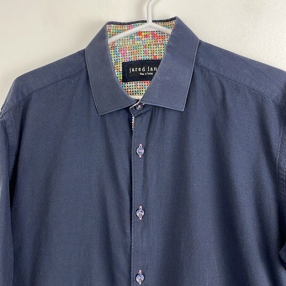 Jared Lang Navy Blue Cotton Dress Shirt - Picture 2 of 8